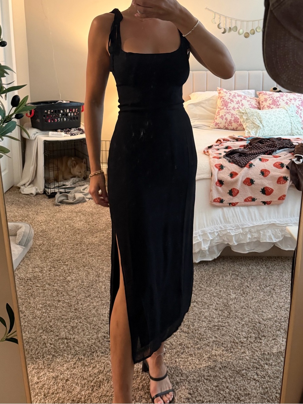 Reformation Black Tie-Shoulder Midi Dress